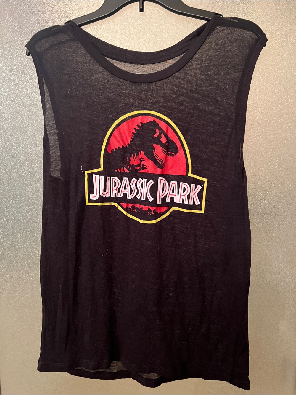 Women’s Jurassic Park Black Burnout Graphic Muscle Tee